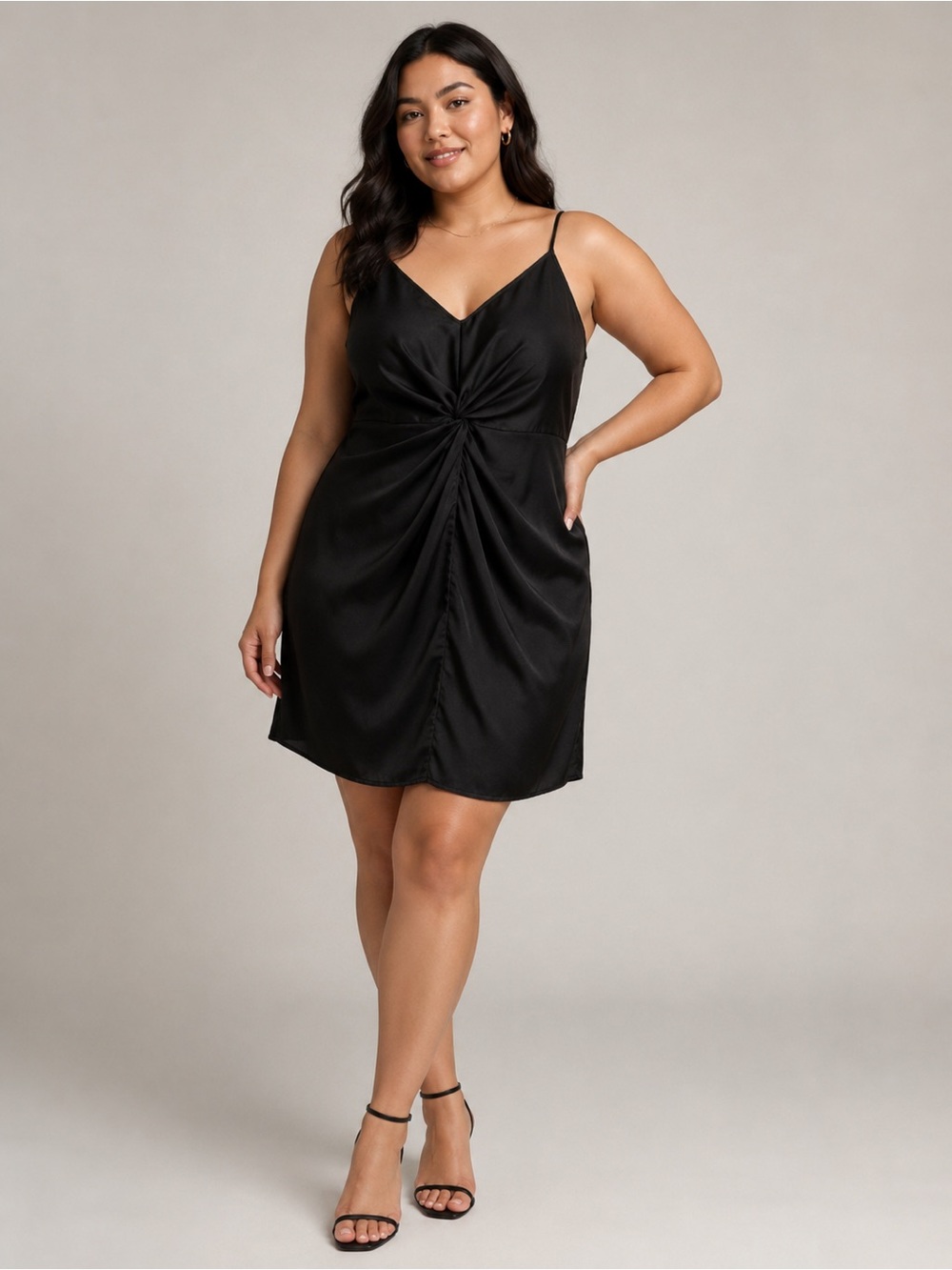 Black Satin Twist Front Slip Dress | Approx. XL